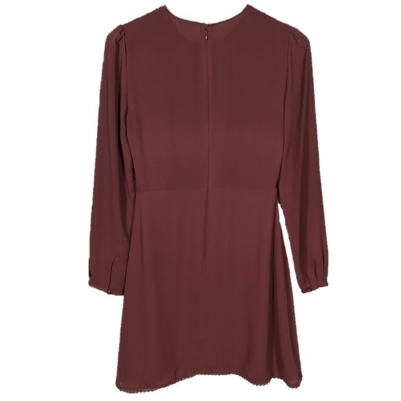 Aritzia Sunday Best Burgundy Long Sleeve Lace Detail Mini Dress Size 2 - Picture 2 of 6